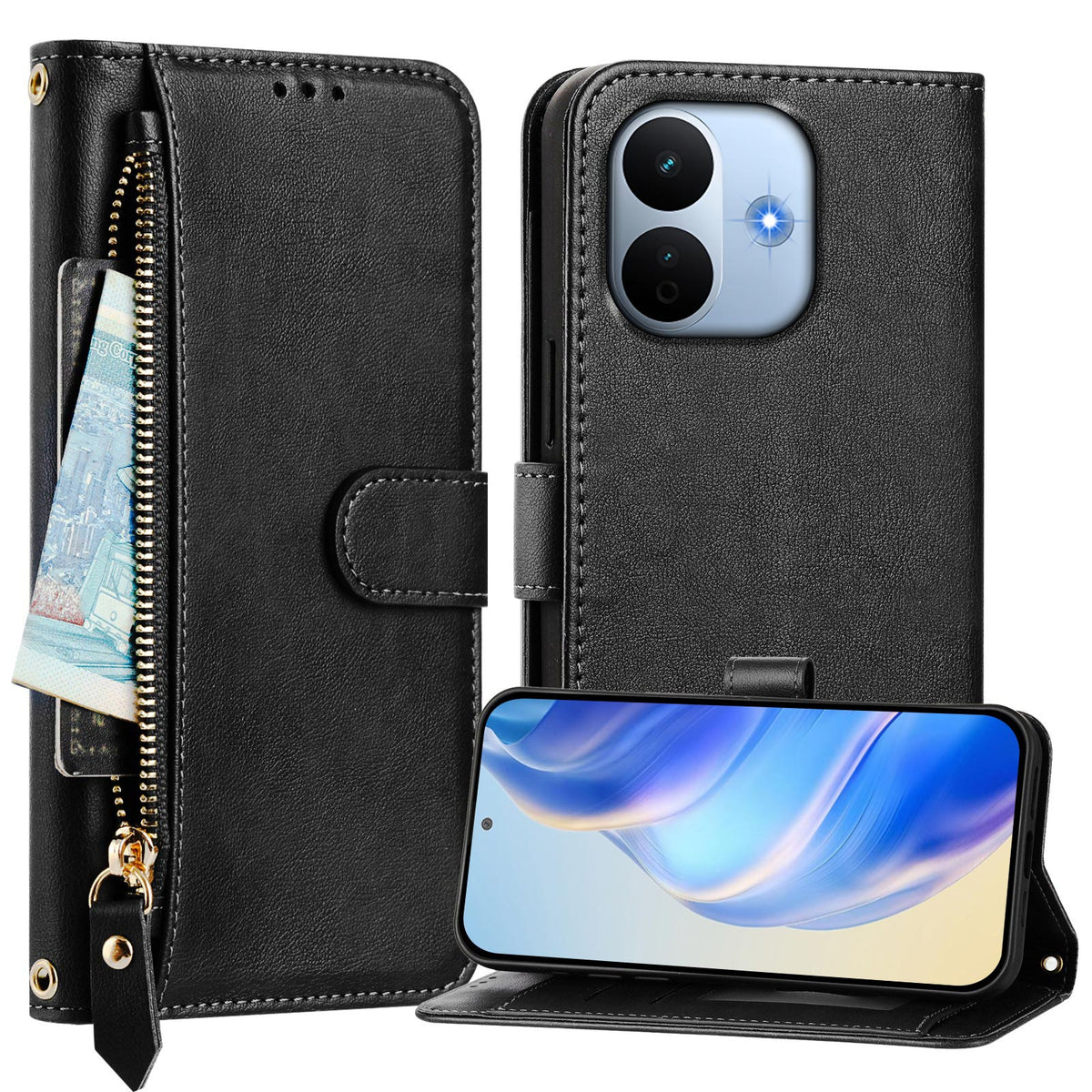 Xiaomi Redmi Note 17 Pro Max 5G / Xiaomi Redmi Note 17 Pro+ 5G-skal med dragkedja, flera kortfack, läderfodral