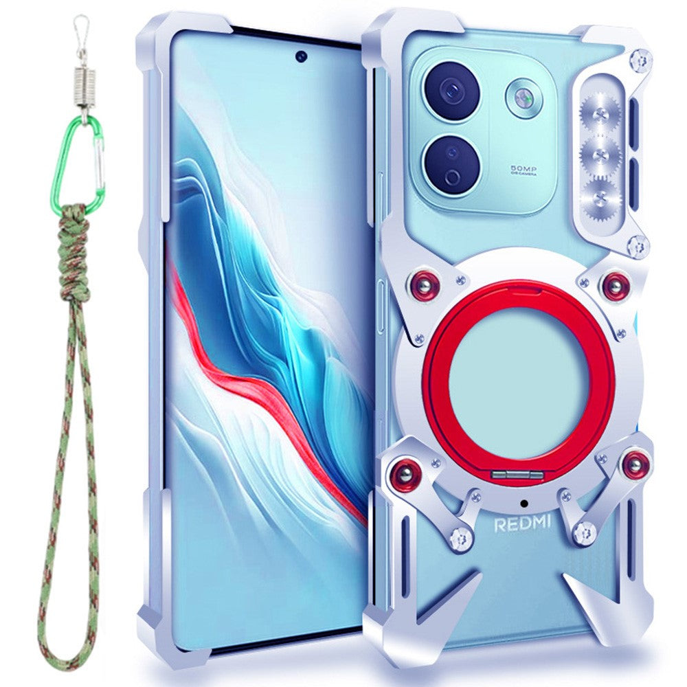 Xiaomi Redmi Note 17 Pro+ 5G / Note 17 Pro Max 5G Stötfångarskal Stativ Aluminiumlegering Magnetiskt mobilskal med Handledsrem