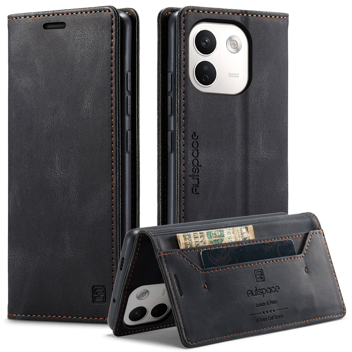 AUTSPACE för Xiaomi Redmi Note 17 Pro Max 5G / Xiaomi Redmi Note 17 Pro+ 5G Plånboksfodral A01 Läderfodral med RFID-blockerande korthållare