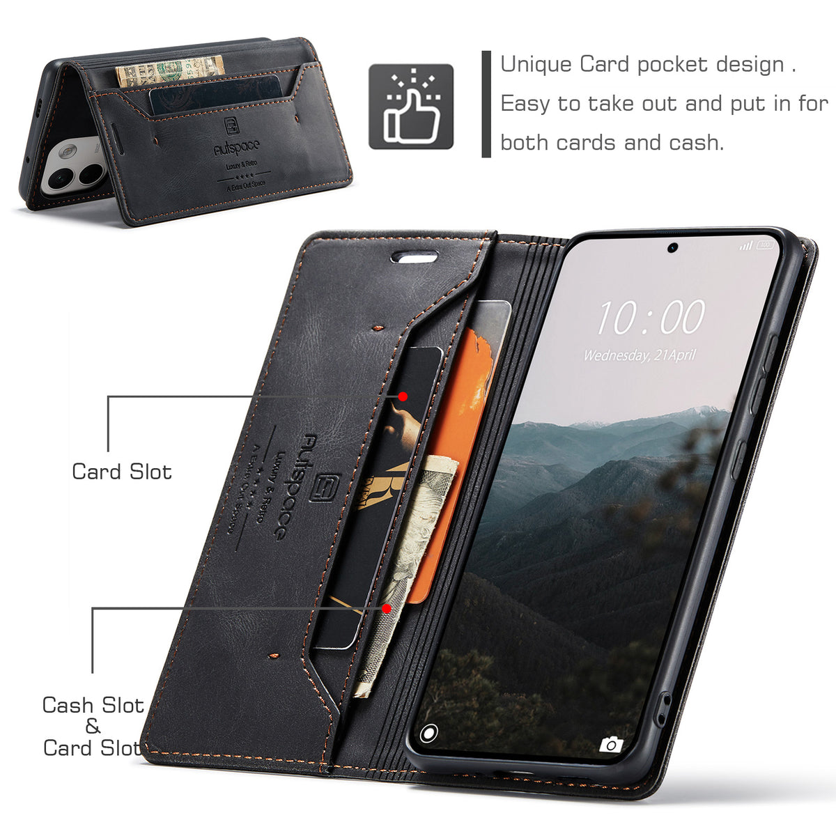 AUTSPACE för Xiaomi Redmi Note 17 Pro Max 5G / Xiaomi Redmi Note 17 Pro+ 5G Plånboksfodral A01 Läderfodral med RFID-blockerande korthållare
