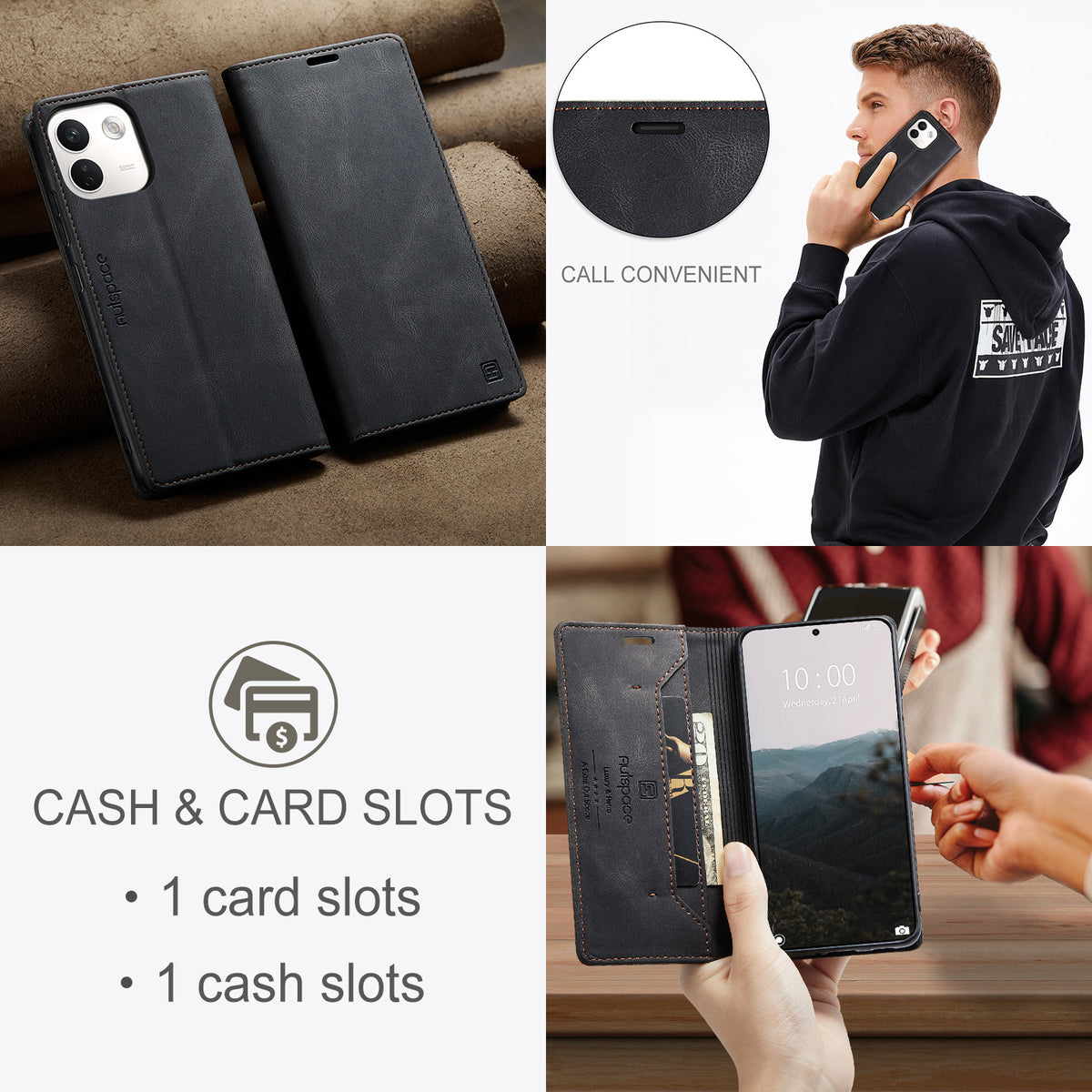 AUTSPACE för Xiaomi Redmi Note 17 Pro Max 5G / Xiaomi Redmi Note 17 Pro+ 5G Plånboksfodral A01 Läderfodral med RFID-blockerande korthållare