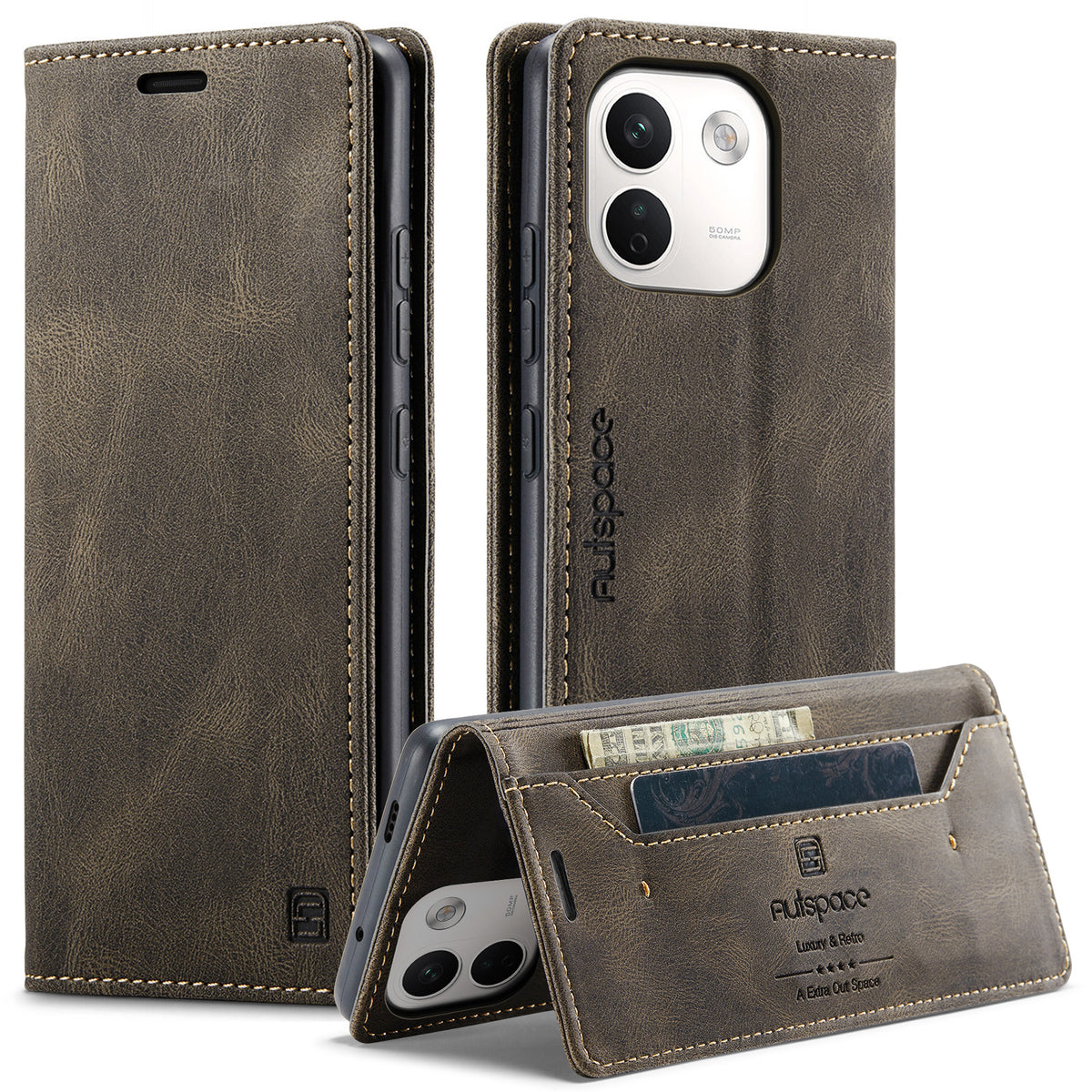AUTSPACE för Xiaomi Redmi Note 17 Pro Max 5G / Xiaomi Redmi Note 17 Pro+ 5G Plånboksfodral A01 Läderfodral med RFID-blockerande korthållare