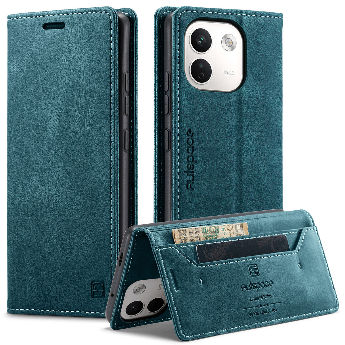 AUTSPACE för Xiaomi Redmi Note 17 Pro Max 5G / Xiaomi Redmi Note 17 Pro+ 5G Plånboksfodral A01 Läderfodral med RFID-blockerande korthållare