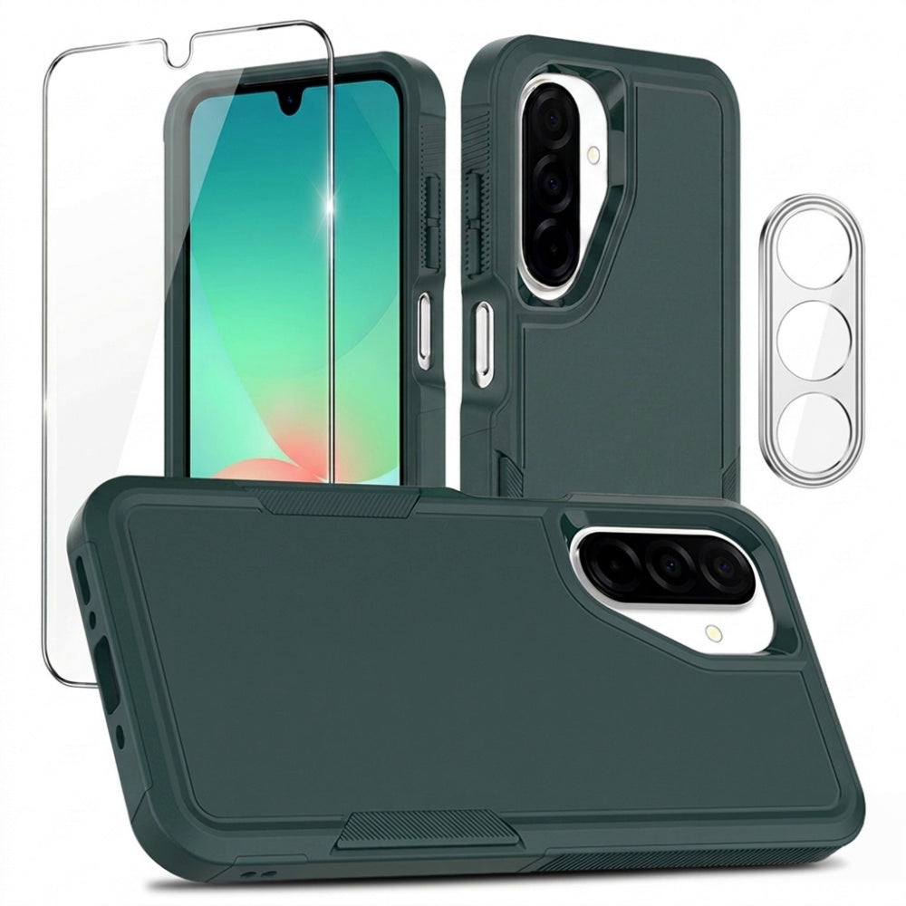 Samsung Galaxy A17 5G / Galaxy A17 4G / Galaxy A26 5G-skal PC + TPU halkfritt mobilskal med skärmskydd i högkvalitativt aluminium-kiselglas + linsskydd i härdat glas