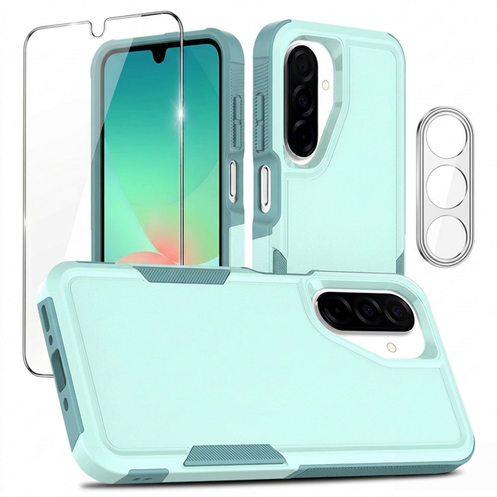 Samsung Galaxy A17 5G / Galaxy A17 4G / Galaxy A26 5G-skal PC + TPU halkfritt mobilskal med skärmskydd i högkvalitativt aluminium-kiselglas + linsskydd i härdat glas