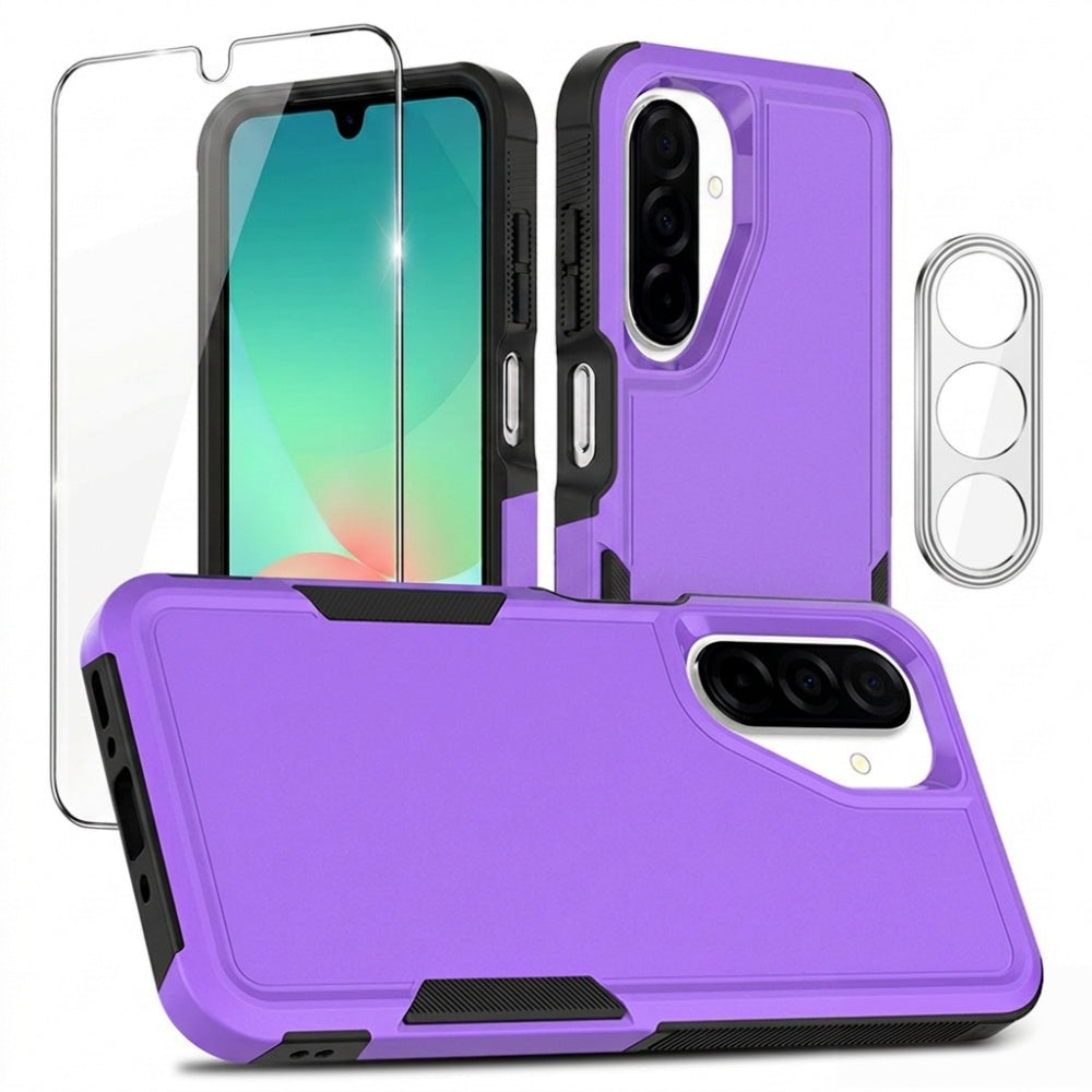 Samsung Galaxy A17 5G / Galaxy A17 4G / Galaxy A26 5G-skal PC + TPU halkfritt mobilskal med skärmskydd i högkvalitativt aluminium-kiselglas + linsskydd i härdat glas