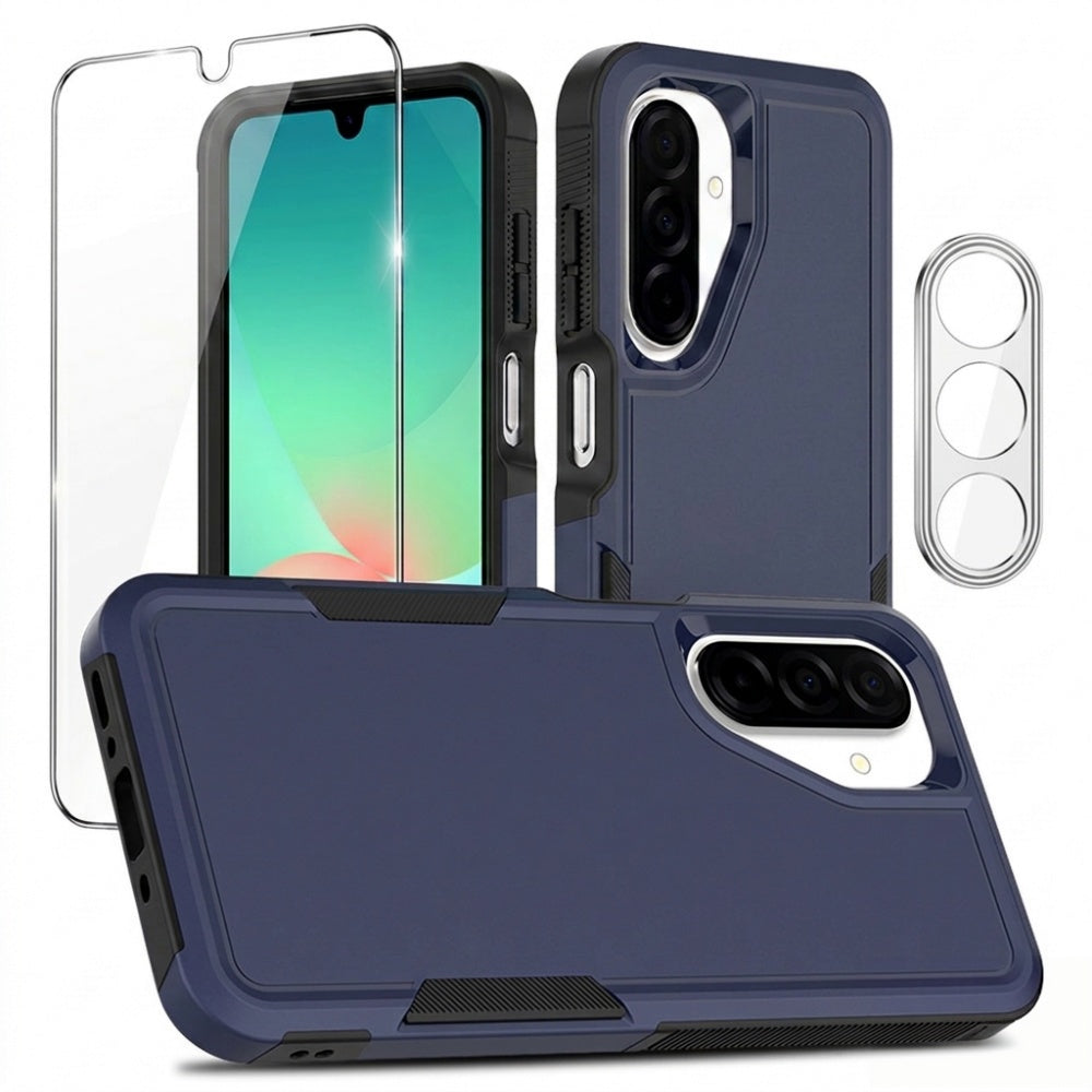 Samsung Galaxy A17 5G / Galaxy A17 4G / Galaxy A26 5G-skal PC + TPU halkfritt mobilskal med skärmskydd i högkvalitativt aluminium-kiselglas + linsskydd i härdat glas