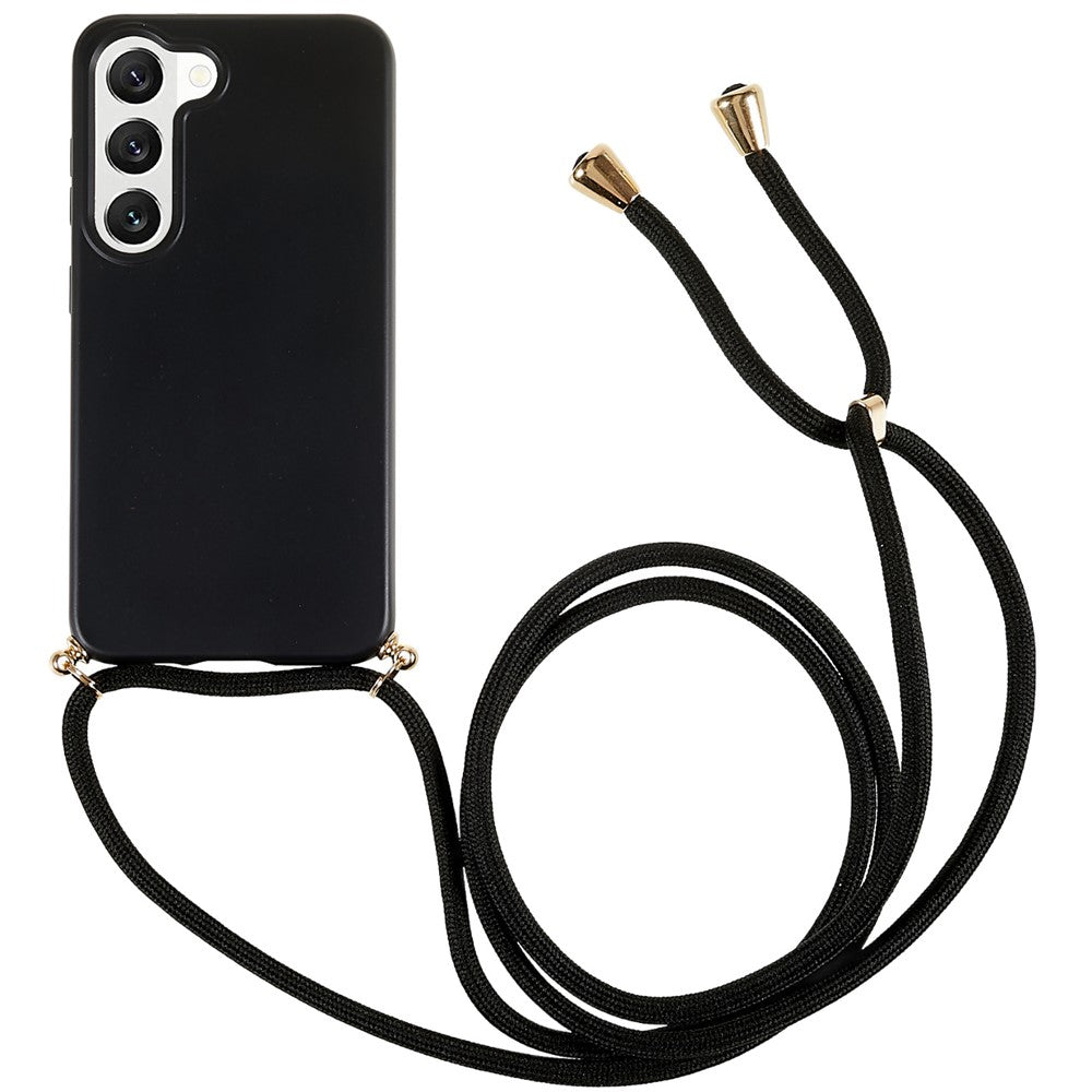 For Samsung Galaxy S23 Back Case Wheat Straw + TPU Shockproof Phone Cover with Adjustable Lanyard