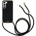 For Samsung Galaxy S23 Back Case Wheat Straw + TPU Shockproof Phone Cover with Adjustable Lanyard