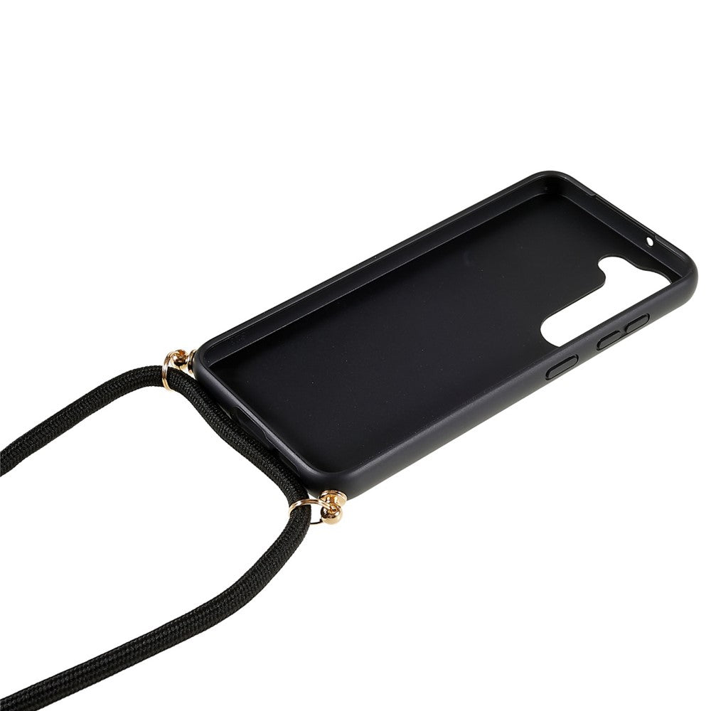 For Samsung Galaxy S23 Back Case Wheat Straw + TPU Shockproof Phone Cover with Adjustable Lanyard