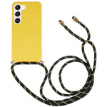 For Samsung Galaxy S23 Back Case Wheat Straw + TPU Shockproof Phone Cover with Adjustable Lanyard