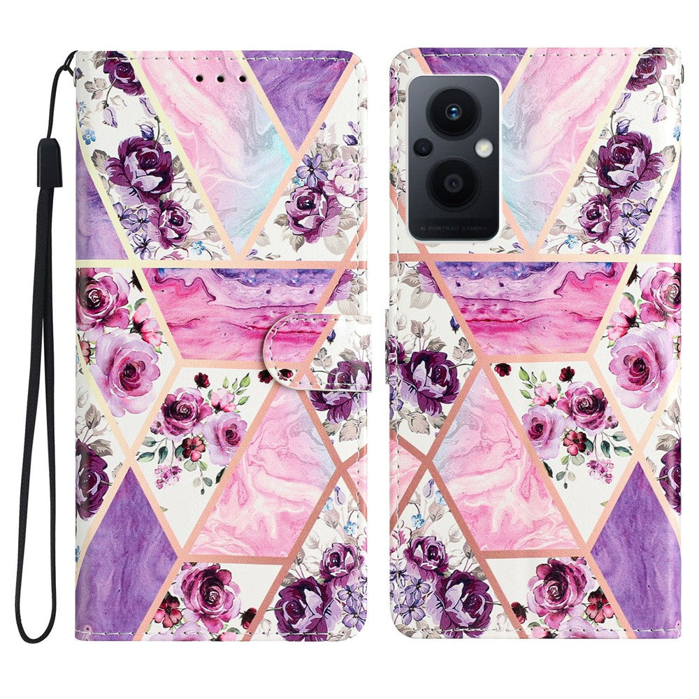 For Oppo Reno8 Lite 5G / Reno7 Z 5G PU Leather Wallet Case Magnetic Closure Stand Full Protection Folio Flip Pattern Printing Phone Cover with Strap