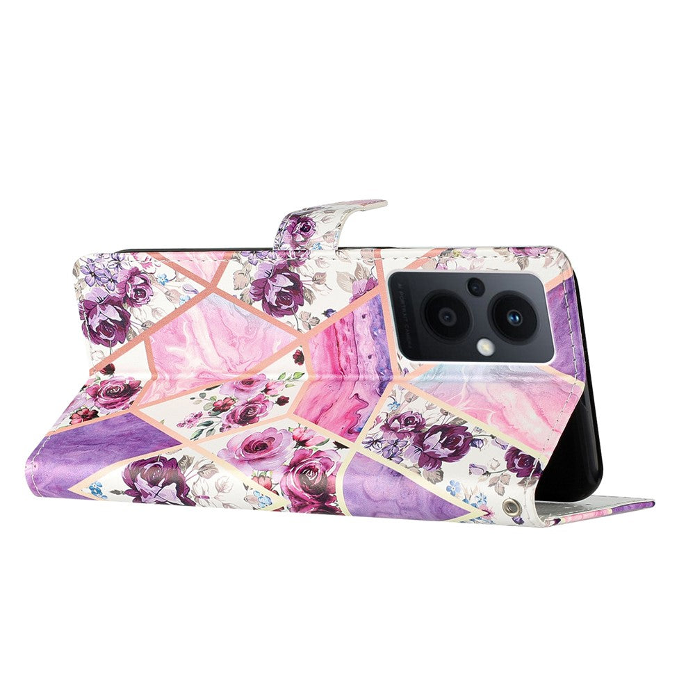 For Oppo Reno8 Lite 5G / Reno7 Z 5G PU Leather Wallet Case Magnetic Closure Stand Full Protection Folio Flip Pattern Printing Phone Cover with Strap