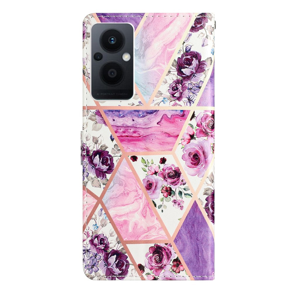 For Oppo Reno8 Lite 5G / Reno7 Z 5G PU Leather Wallet Case Magnetic Closure Stand Full Protection Folio Flip Pattern Printing Phone Cover with Strap