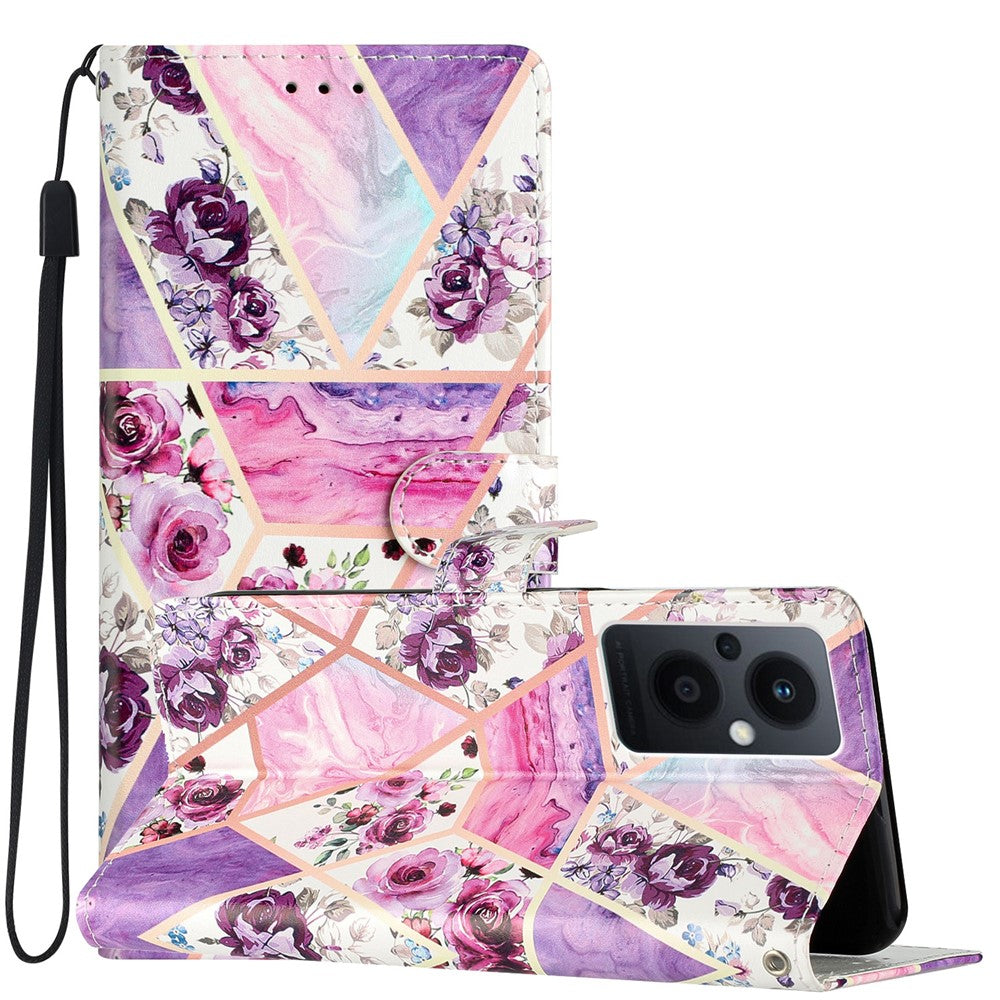 For Oppo Reno8 Lite 5G / Reno7 Z 5G PU Leather Wallet Case Magnetic Closure Stand Full Protection Folio Flip Pattern Printing Phone Cover with Strap