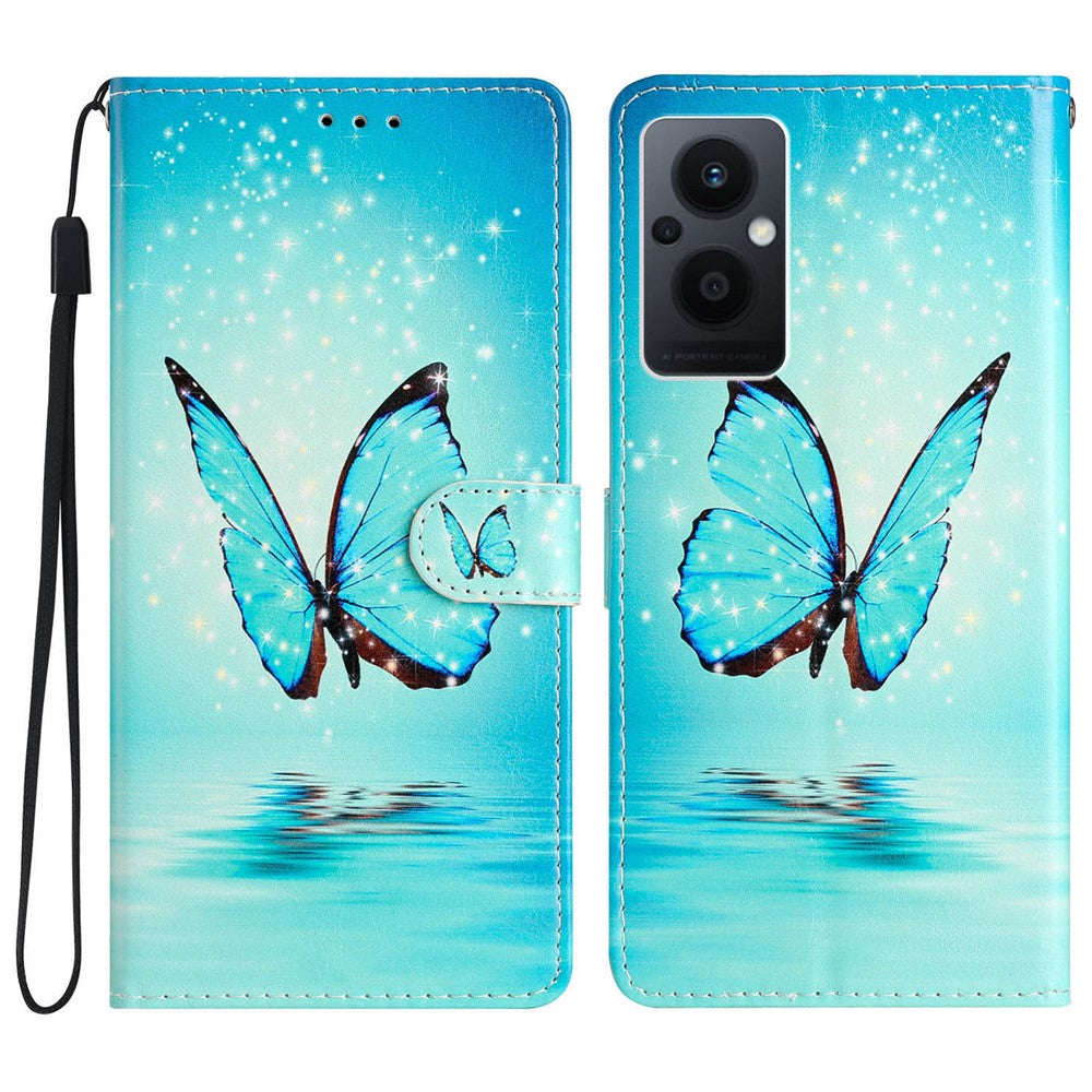 For Oppo Reno8 Lite 5G / Reno7 Z 5G PU Leather Wallet Case Magnetic Closure Stand Full Protection Folio Flip Pattern Printing Phone Cover with Strap