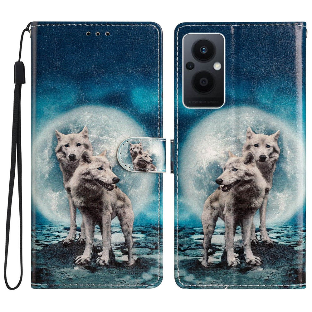 For Oppo Reno8 Lite 5G / Reno7 Z 5G PU Leather Wallet Case Magnetic Closure Stand Full Protection Folio Flip Pattern Printing Phone Cover with Strap
