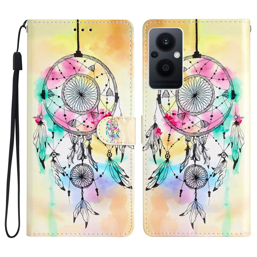 For Oppo Reno8 Lite 5G / Reno7 Z 5G PU Leather Wallet Case Magnetic Closure Stand Full Protection Folio Flip Pattern Printing Phone Cover with Strap
