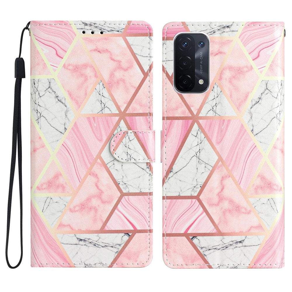 For Oppo A54 5G / A74 5G / A93 5G  Pattern Printing Folding Stand Wallet Case PU Leather Magnetic Closure Flip Protective Phone Cover with Strap