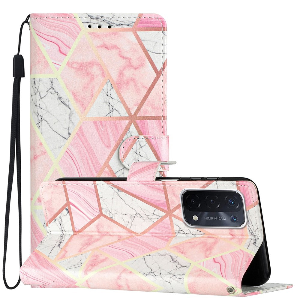 For Oppo A54 5G / A74 5G / A93 5G  Pattern Printing Folding Stand Wallet Case PU Leather Magnetic Closure Flip Protective Phone Cover with Strap