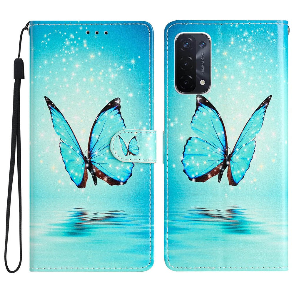 For Oppo A54 5G / A74 5G / A93 5G  Pattern Printing Folding Stand Wallet Case PU Leather Magnetic Closure Flip Protective Phone Cover with Strap