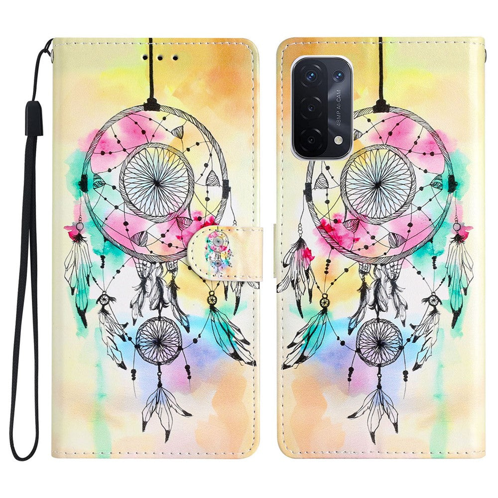 For Oppo A54 5G / A74 5G / A93 5G  Pattern Printing Folding Stand Wallet Case PU Leather Magnetic Closure Flip Protective Phone Cover with Strap