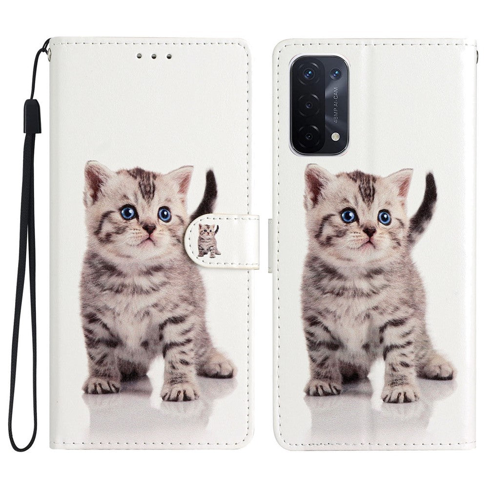 For Oppo A54 5G / A74 5G / A93 5G  Pattern Printing Folding Stand Wallet Case PU Leather Magnetic Closure Flip Protective Phone Cover with Strap