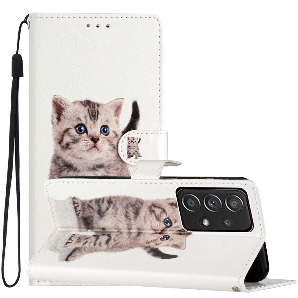 Til Samsung Galaxy A53 5G PU-læderpung Telefoncover Magnetisk Lukning Mønsterprint Stander Stødsikkert Cover med Rem