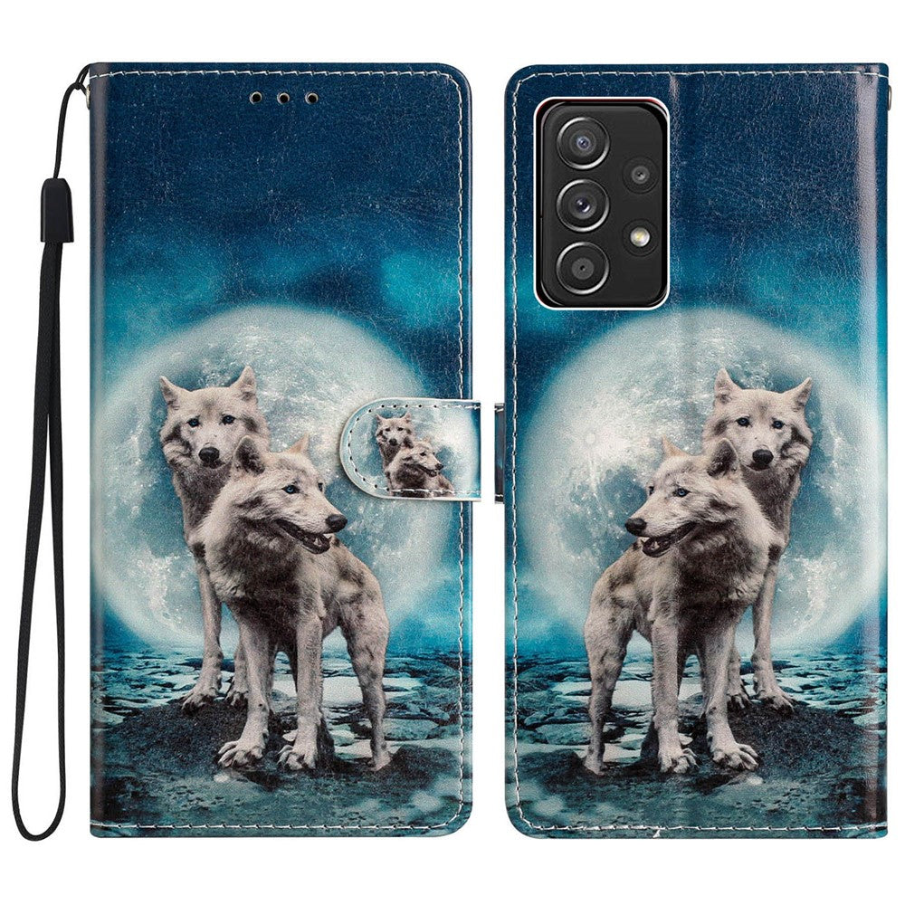 Til Samsung Galaxy A53 5G PU-læderpung Telefoncover Magnetisk Lukning Mønsterprint Stander Stødsikkert Cover med Rem