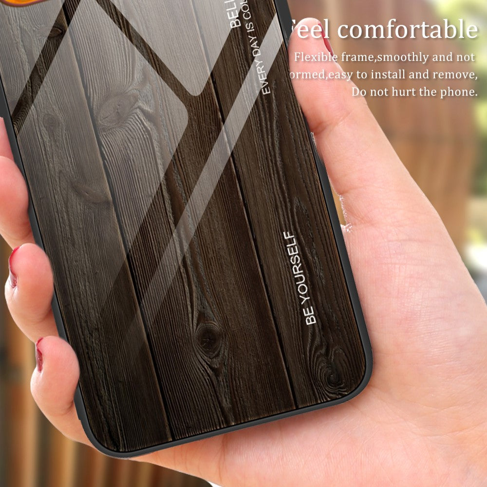 For Oppo A17 4G / A17k 4G Wooden Pattern Shockproof Protective Phone Case Tempered Glass Back Soft TPU Frame Anti-Scratch Cover