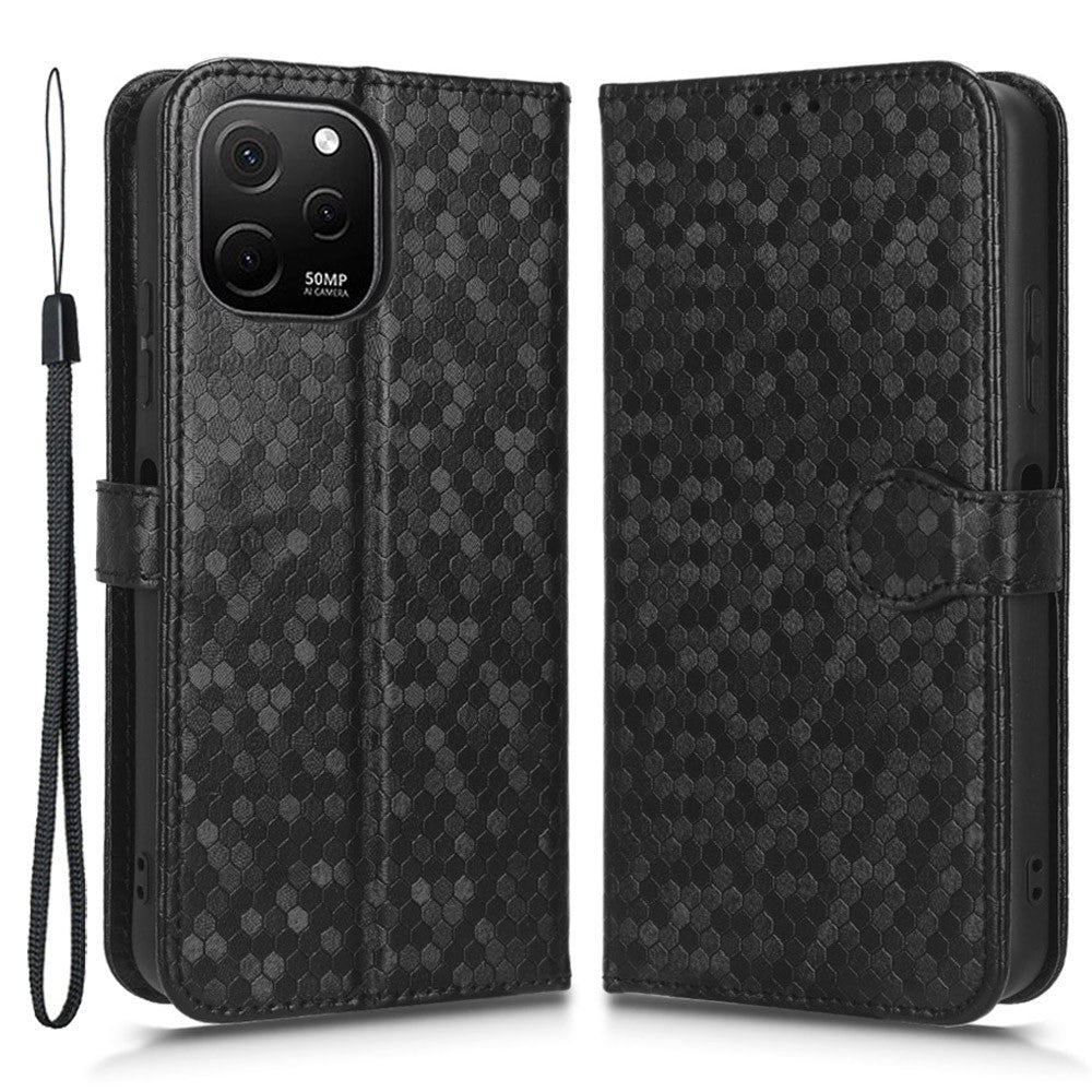 For Huawei nova Y61 4G Dot Pattern Imprinted Phone Cover PU Leather Shockproof Wallet Stand Cover with Strap