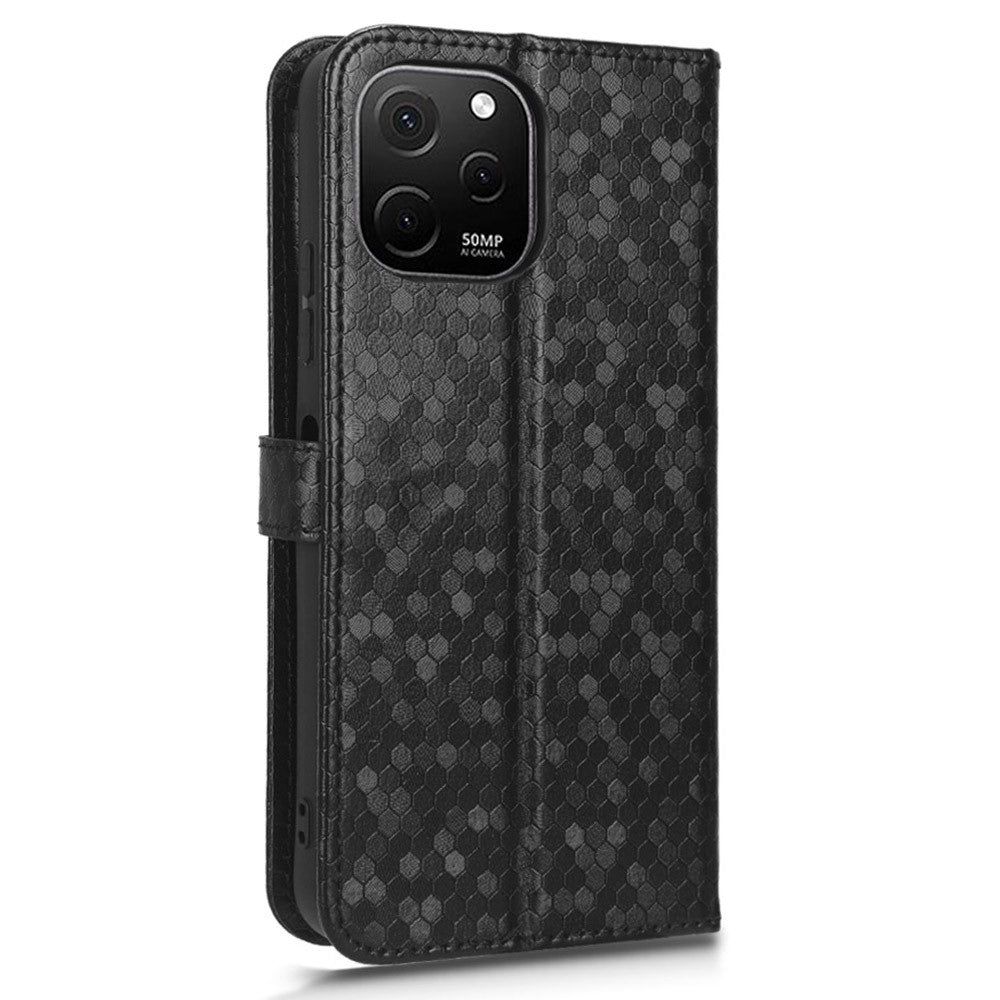 For Huawei nova Y61 4G Dot Pattern Imprinted Phone Cover PU Leather Shockproof Wallet Stand Cover with Strap