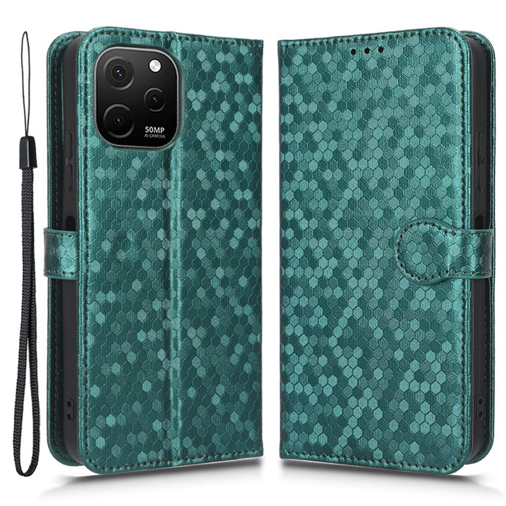 For Huawei nova Y61 4G Dot Pattern Imprinted Phone Cover PU Leather Shockproof Wallet Stand Cover with Strap