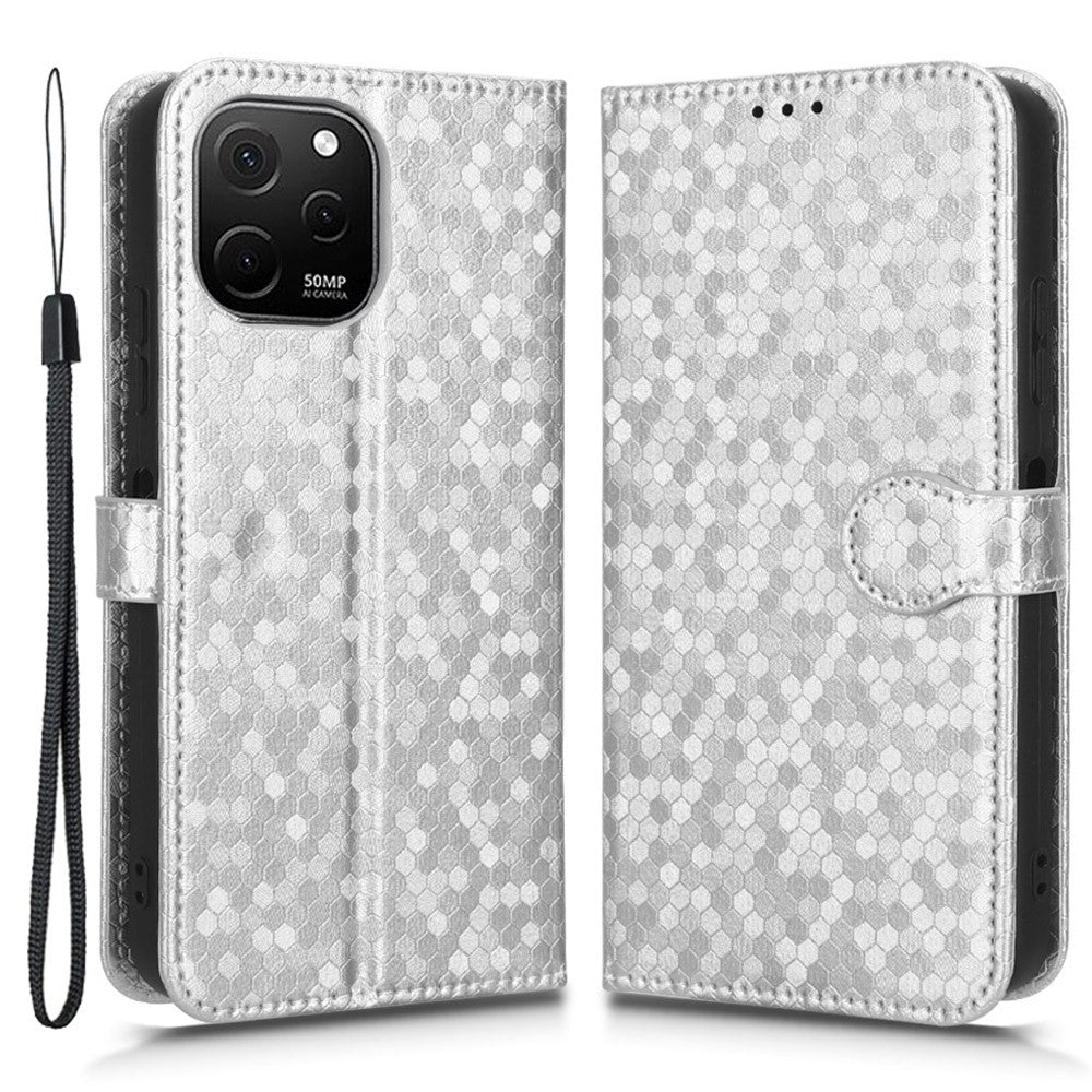 For Huawei nova Y61 4G Dot Pattern Imprinted Phone Cover PU Leather Shockproof Wallet Stand Cover with Strap