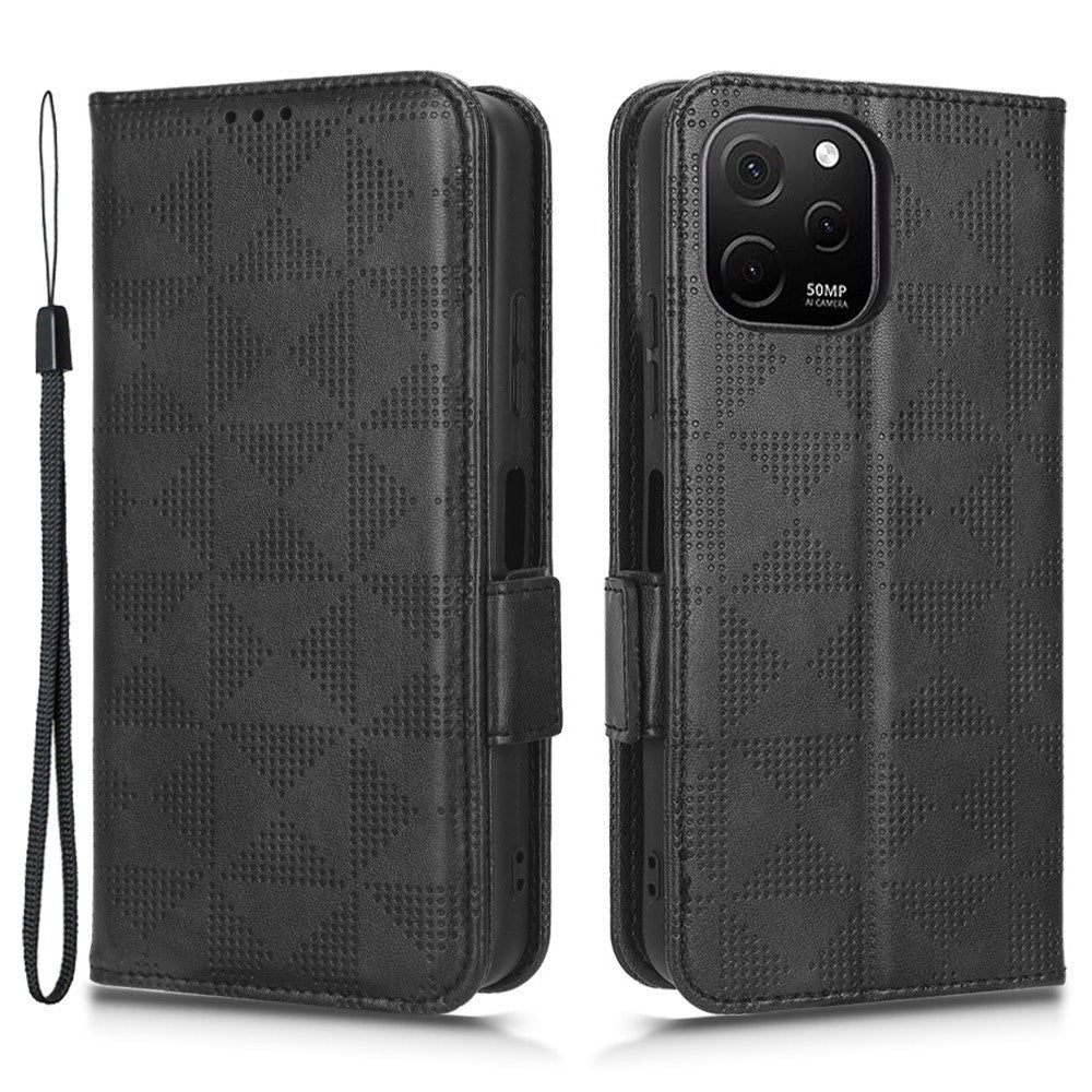 Huawei Nova Y61 4G PU-läderfodral med tryckt triangelmönster, magnetiskt spänne, plånboksfodral med handrem
