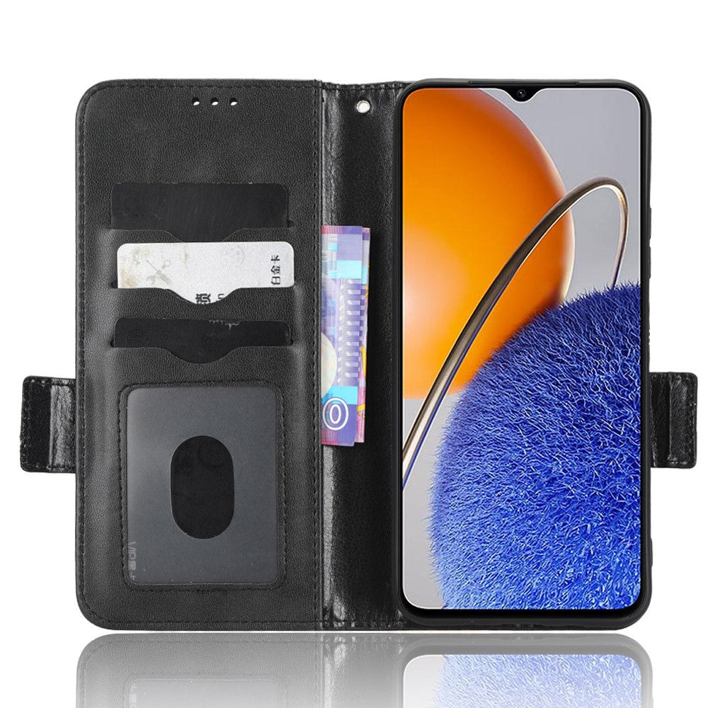 For Huawei nova Y61 4G PU Leather Stand Case Imprinted Triangle Pattern Magnetic Clasp Phone Wallet Cover with Hand Strap