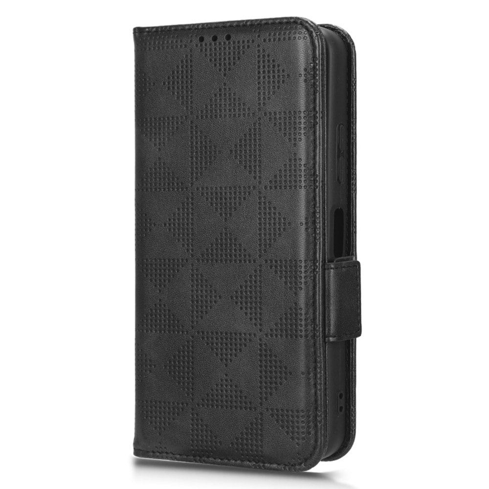 For Huawei nova Y61 4G PU Leather Stand Case Imprinted Triangle Pattern Magnetic Clasp Phone Wallet Cover with Hand Strap