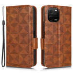 Huawei Nova Y61 4G PU-läderfodral med tryckt triangelmönster, magnetiskt spänne, plånboksfodral med handrem