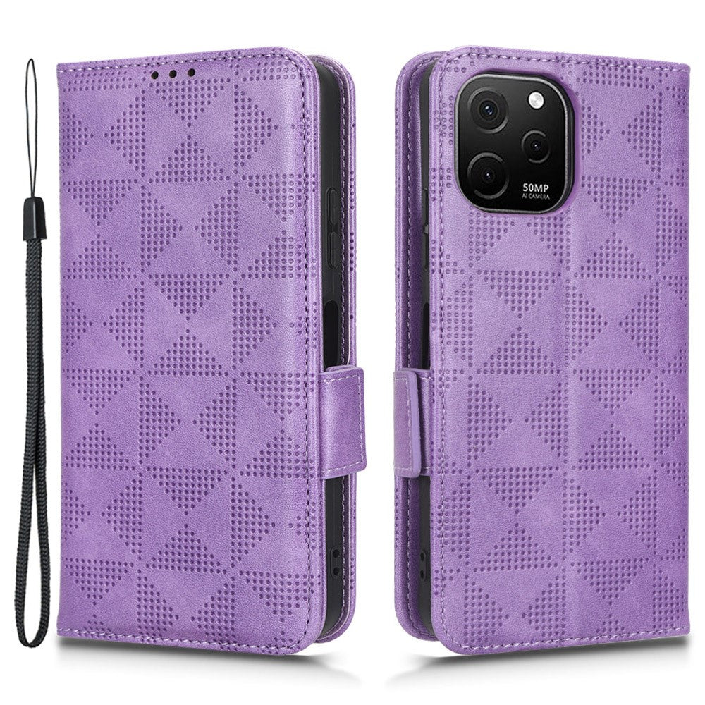 Huawei Nova Y61 4G PU-läderfodral med tryckt triangelmönster, magnetiskt spänne, plånboksfodral med handrem