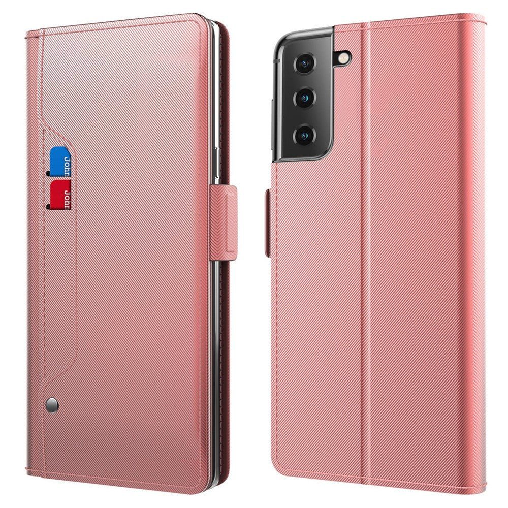 Samsung Galaxy S23+ Stötsäkert PU-läderfodral Sminkspegeldesign Korthållare Stativ Magnetisk Stängning Flip Mobilskal