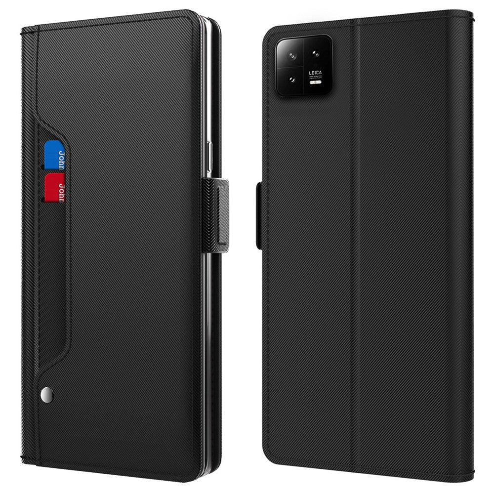 Stødsikkert PU-læderetui til Xiaomi 13 Pro 5G, smartphonecover med kortholder, stativ, dobbelt magnetisk spænde, ridsefast mobilcover med makeup-spejl