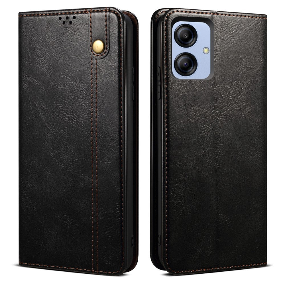 Samsung Galaxy A04e 4G / F04 4G / M04 4G Vaxaktigt Crazy Horse-textur PU-lädermobilskal med automatisk stängning, magnetiskt fodral med stativ, plånbok