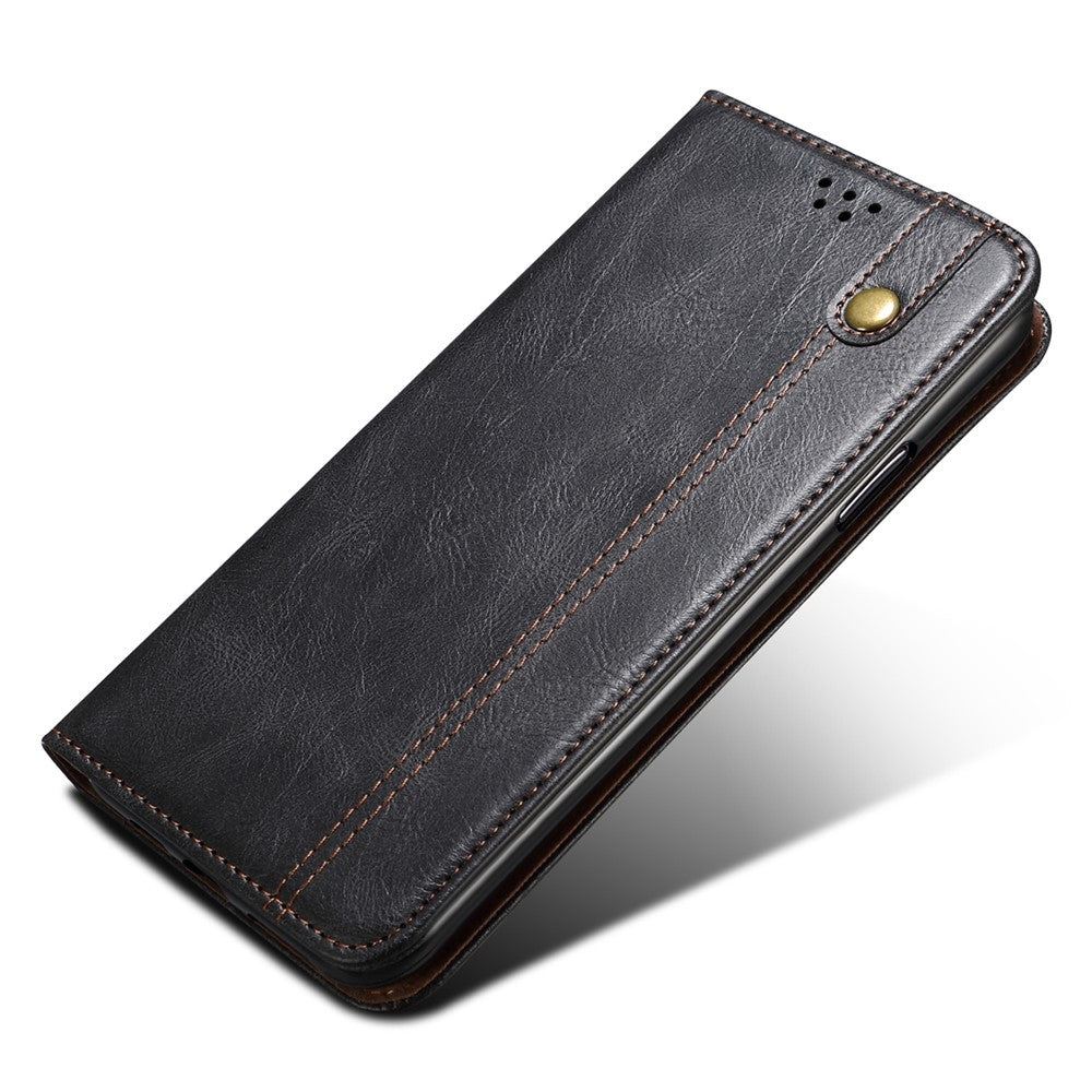 Samsung Galaxy A04e 4G / F04 4G / M04 4G Vaxaktigt Crazy Horse-textur PU-lädermobilskal med automatisk stängning, magnetiskt fodral med stativ, plånbok