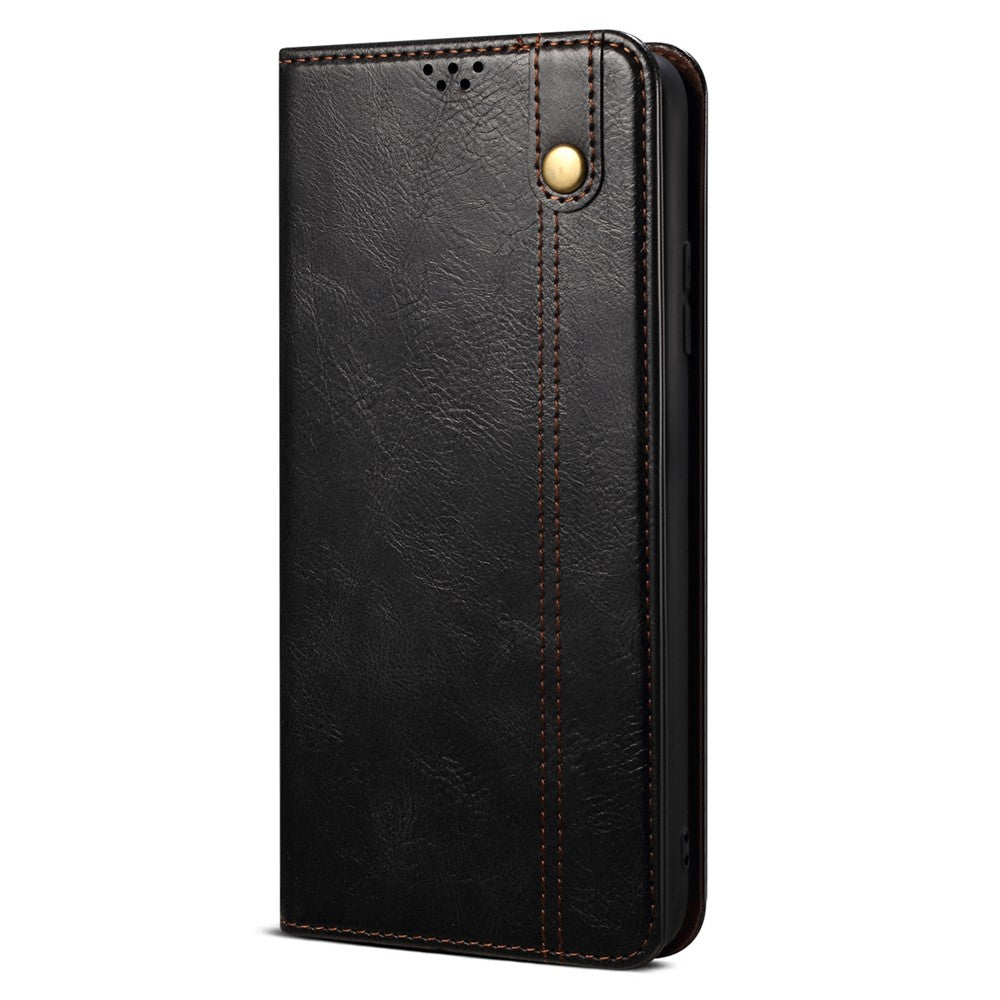 Samsung Galaxy A04e 4G / F04 4G / M04 4G Vaxaktigt Crazy Horse-textur PU-lädermobilskal med automatisk stängning, magnetiskt fodral med stativ, plånbok