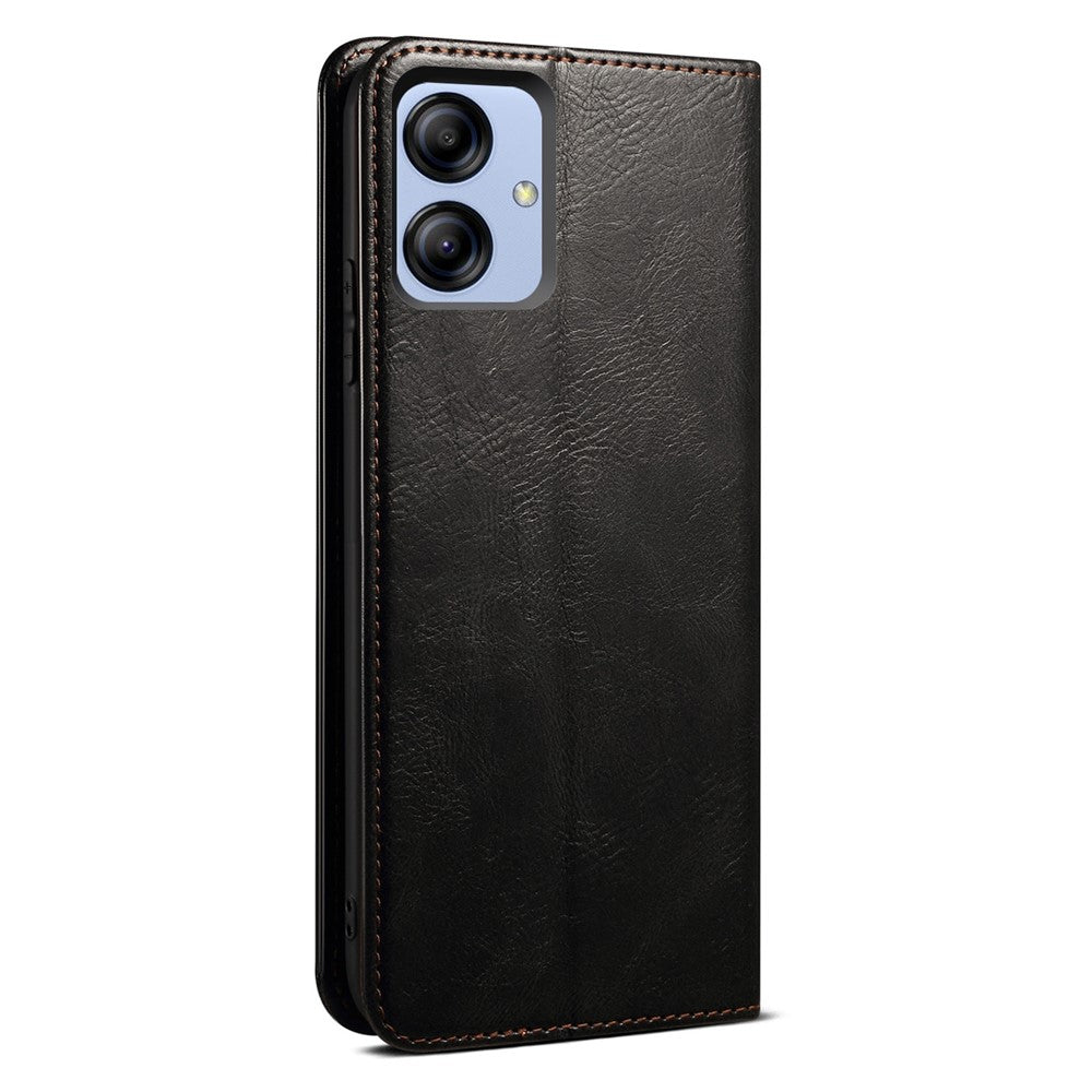 Samsung Galaxy A04e 4G / F04 4G / M04 4G Vaxaktigt Crazy Horse-textur PU-lädermobilskal med automatisk stängning, magnetiskt fodral med stativ, plånbok