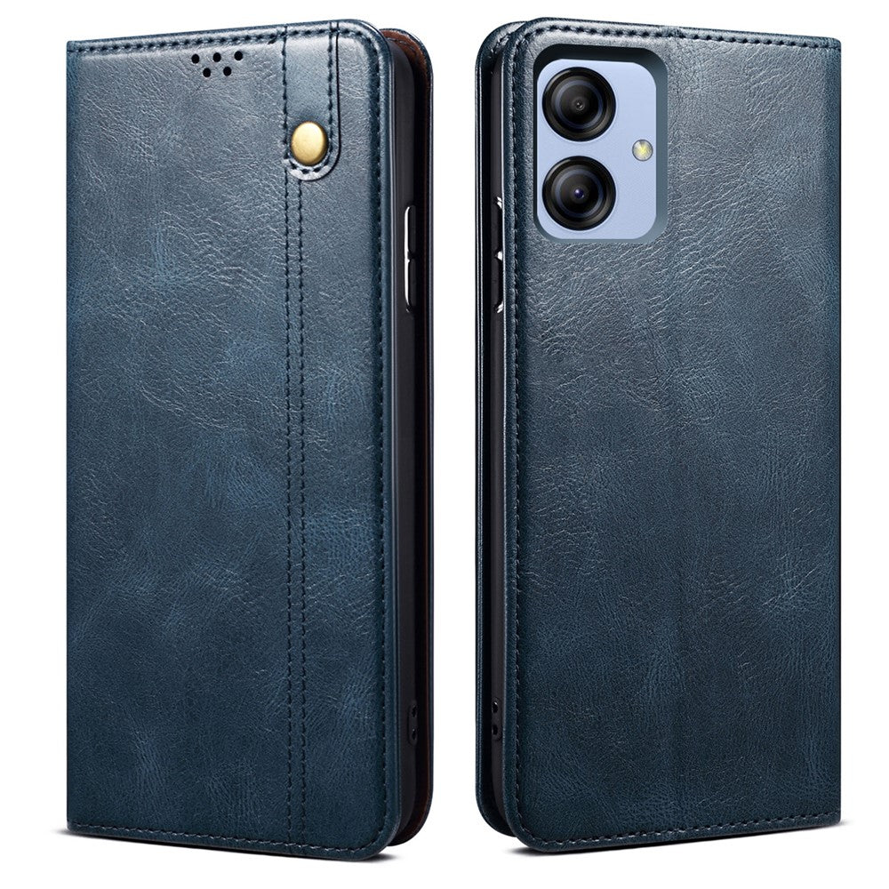 Samsung Galaxy A04e 4G / F04 4G / M04 4G Vaxaktigt Crazy Horse-textur PU-lädermobilskal med automatisk stängning, magnetiskt fodral med stativ, plånbok
