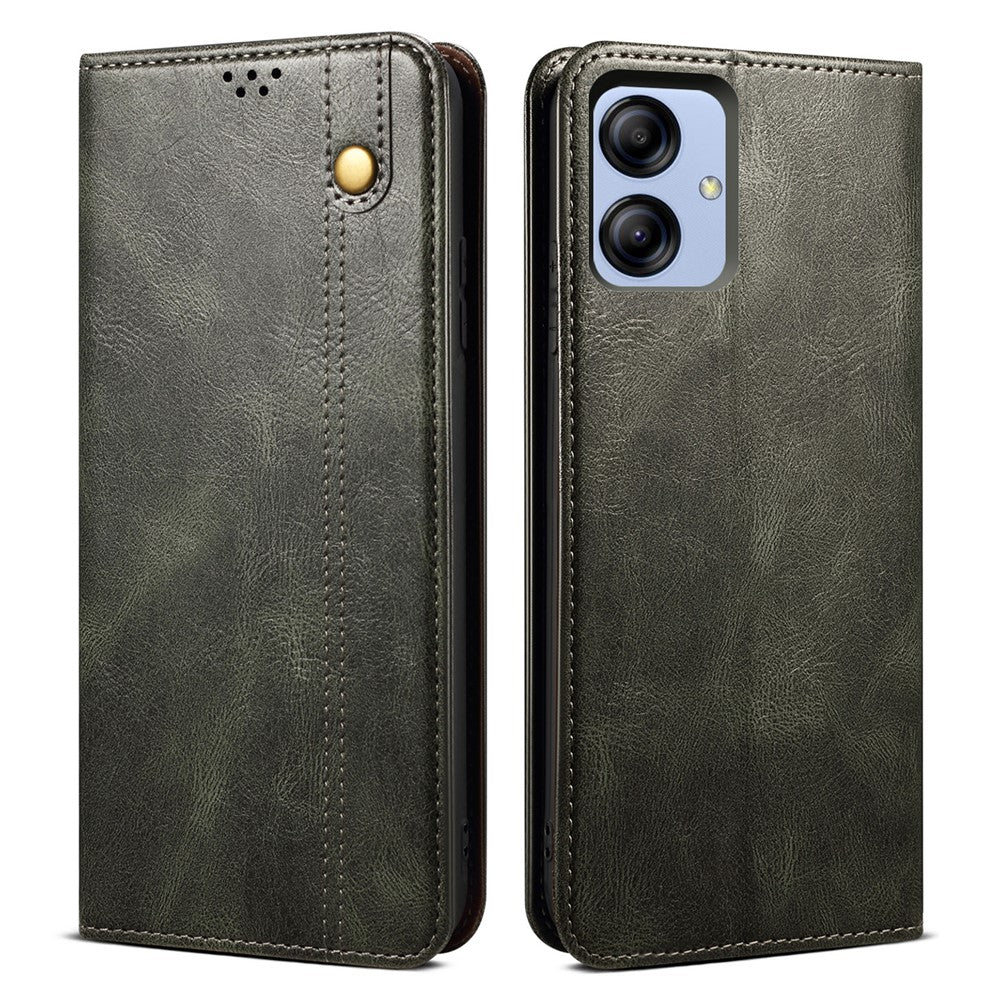 Samsung Galaxy A04e 4G / F04 4G / M04 4G Vaxaktigt Crazy Horse-textur PU-lädermobilskal med automatisk stängning, magnetiskt fodral med stativ, plånbok