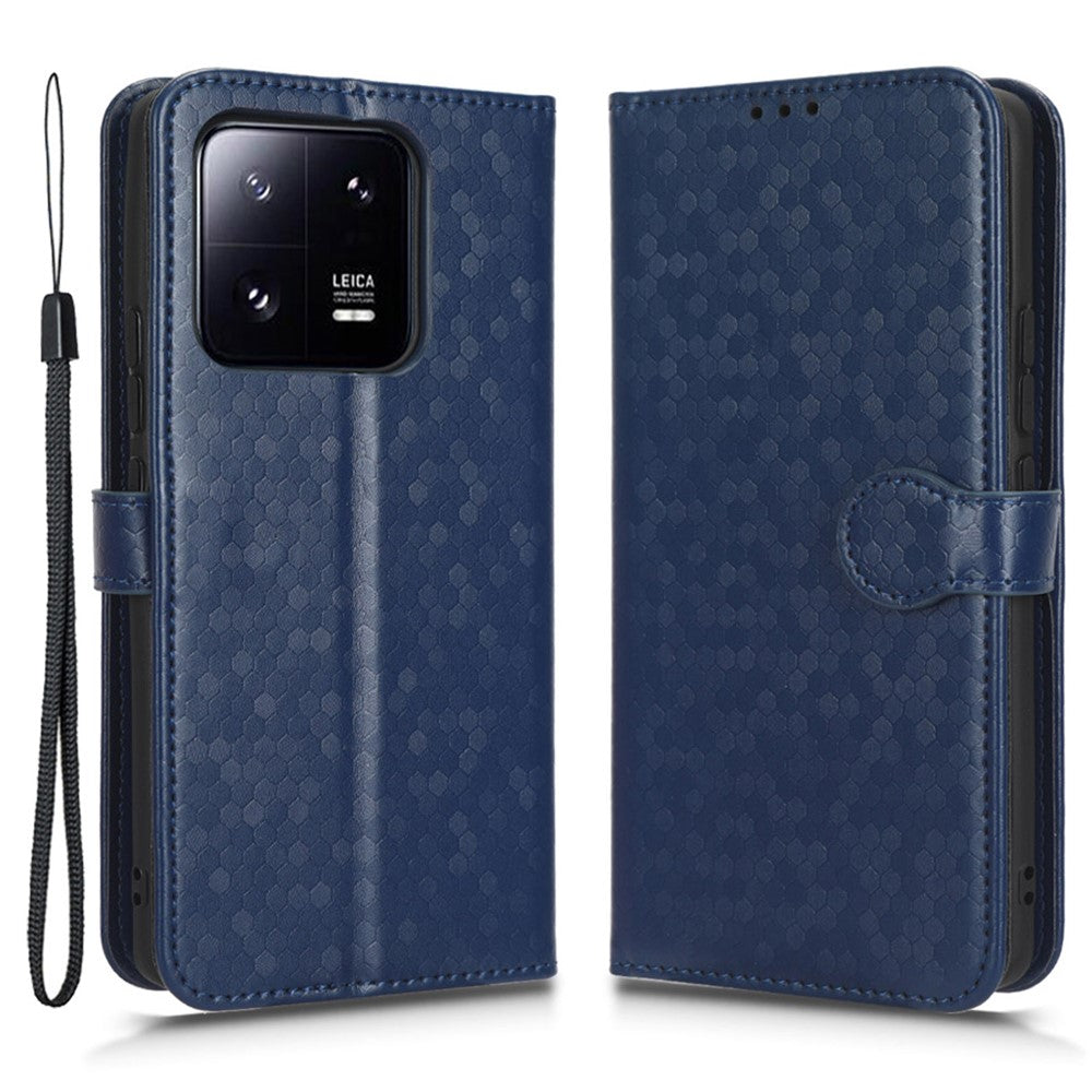 Anti-drop Cell Phone Cover For Xiaomi 13 5G Dot Pattern Imprinted PU Leather Phone Wallet Case Stand with Strap