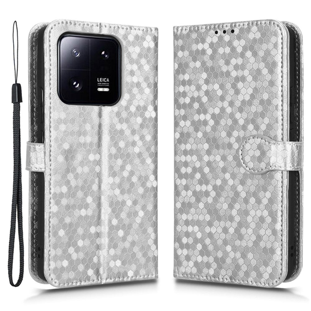 Anti-drop Cell Phone Cover For Xiaomi 13 5G Dot Pattern Imprinted PU Leather Phone Wallet Case Stand with Strap