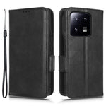 Imprinted Triangle Pattern Phone Cover For Xiaomi 13 5G Wallet Stand Anti-scratch PU Leather Smartphone Case with Hand Strap